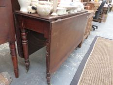 A MAHOGANY DROP LEAF DINING TABLE.