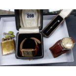 A 9ct. GOLD FEDERAL WATCH TOGETHER WITH A DUNHILL LIGHTER, A 9ct. GOLD PEARL STICK PIN, ETC.