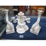 A PAIR OF STYLISED DOLPHIN ITALIAN CANDLESTICKS TOGETHER WITH VARIOUS WHITE PORCELAIN.