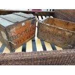 TWO VINTAGE WOODEN CRATES.