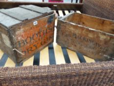 TWO VINTAGE WOODEN CRATES.