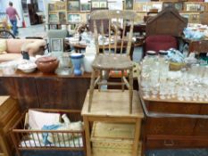 A PAINTED TOY BOX, A CHILD'S DESK, VICTORIAN SIDE CHAIR AND TWO DOLLS BEDS