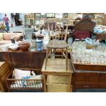 A PAINTED TOY BOX, A CHILD'S DESK, VICTORIAN SIDE CHAIR AND TWO DOLLS BEDS