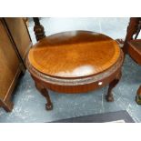 A LARGE MAHOGANY COFFEE TABLE.