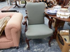 A PAIR OF GEO.I.STYLE MAHOGANY ARMCHAIRS.