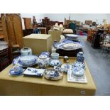 A QTY OF ORIENTAL AND OTHER BLUE AND WHITE CHINAWARES.