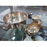 VARIOUS HALLMARKED SILVER SAUCE BOATS AND PLATED WARE.