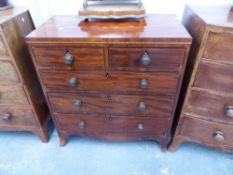 A LATE GEORGIAN MAHOGANY AND CHECQUER INLAID CADDY TOP CHEST ON SPLAYED BRACKET FEET.