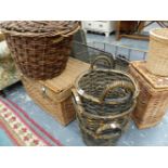 A QTY OF WICKER BASKETS, HAMPERS,ETC.