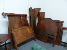 A QTY OF FRENCH WALNUT AND OTHER SLEIGH BEDS,ETC.