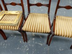 FOUR MAHOGANY DINING CHAIRS AND A COFFEE TABLE.