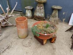A WHICHFORD POTTERY PLANTER SIGNED BY THE ARTIST AND A POTTERY PIPE.