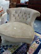 SMALL VICTORIAN BUTTON BACK NURSING CHAIR.