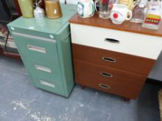 A FILING CABINET AND A SMALL CHEST OF DRAWERS.