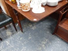 A VICTORIAN MAHOGANY DROP LEAF TABLE.