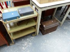 A VINTAGE SEWING MACHINE, TEA TROLLEY,ETC