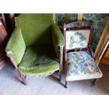 TWO ANTIQUE SIDE CHAIRS, A MAHOGANY NIGHT STAND, ETC.