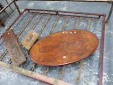 A WALNUT TABLE TOP AND THREE CARVED PANELS.