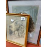 A PENCIL STUDY OF A SPANIEL SIGNED TURNER AND A PASTEL STUDY OF A SPANIEL BY JACQUELINE BRAIN.