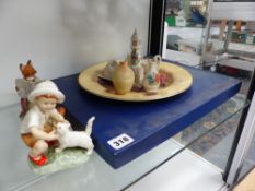 A ROYAL WORCESTER FIGURINE TOGETHER WITH OTHER PORCELAIN FIGURES AND PLATES ETC.