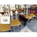 A SET OF FOUR EDWARDIAN MAHOGANY SIDE CHAIRS.