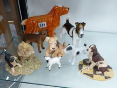 A QUANTITY OF DOG FIGURINES AND A LAMB TO INCLUDE SYLVAC, ETC. (8)