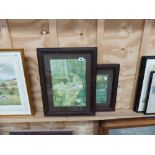 A PAIR OF OAK FRAMED PRINTS.