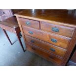 A CHEST OF DRAWERS TOGETHER WITH A SMALL INLAID SIDE TABLE.