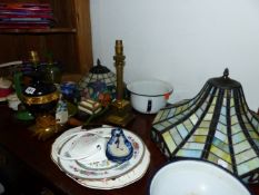 TWO STAINED GLASS LIGHT SHADES, TABLE LAMPS,ETC.