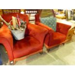 A PAIR OF EDWARDIAN ARMCHAIRS.