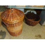 A LAUNDRY BASKET AND A LOG BASKET.