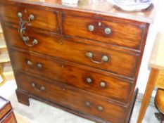 A GEO III MAHOGANY CHEST OF TWO SHORT & THREE LONG GRADUATED DRAWERS