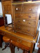 A SMALL FOUR DRAWER COLLECTOR'S CHEST, A SEWING BOX AND A NEST OF TABLES.