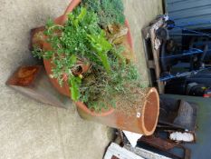 A LARGE WICHFORD POTTERY TERRACOTTA PLANTER SIGNED BY THE ARTIST TOGETHER WITH A VINTAGE