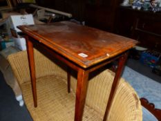 A MAHOGANY INLAID OCCASIONAL TABLE.