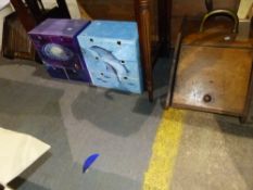 TWO VICTORIAN COAL BOXES, TWO PAINTED NESTS OF DRAWERS, PLANTERS AND A STOOL.