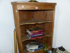 A VICTORIAN PINE CORNER CABINET.