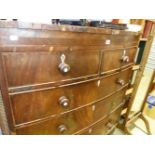 A VICTORIAN BOW FRONT CHEST OF DRAWERS.