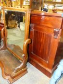 A VICTORIAN MAHOGANY PEDESTAL CABINET, A LOOM CABINET AND TWO MIRRORS.