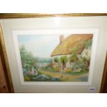 A.DAVIS (19th/20th.C SCHOOL) A COUNTRY COTTAGE WITH CHILDREN, SIGNED WATERCOLOUR. 27 x 36cms.
