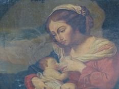 19th.C.SCHOOL AFTER THE OLD MASTERS, MADONNA AND CHILD, OIL ON CANVAS. 25 x 25cms.