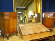 A PAIR OF ANTIQUE ITALIAN CARVED WALNUT SMALL CABINETS OF SHAPED FORM WITH FRIEZE DRAWERS ABOVE