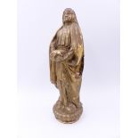AN ANTIQUE CONTINENTAL CARVED GILTWOOD STANDING FIGURE OF A SAINT. H.27cms.