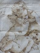 OLD MASTER SCHOOL. TWO FIGURAL STUDIES, ONE OF PUTTI AND ONE OF A BEARDED SCHOLAR, INK DRAWINGS.