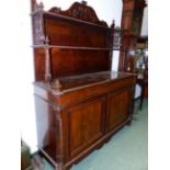 A CONTINENTAL VICTORIAN CARVED ROSEWOOD CONSOLE CABINET, TWO TIER SUPERSTRUCTURE ABOVE TWO DRAWERS