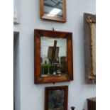 FOUR VARIOUS ANTIQUE MAPLE BURRWOOD FRAMED WALL MIRRORS.