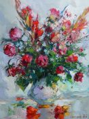 ALEXANDER KOLOTILOV (RUSSIAN 1946-) FLORAL STILL LIFE, SIGNED AND INSCRIBED ON REVERSE, OIL ON