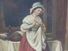 19th.C.ENGLISH SCHOOL. EATING OYSTERS, INITIALLED A.B. ATTRIBUTED TO A.BARTLETT, OIL ON CANVAS. 25 x