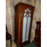 A PAIR OF CONTINENTAL ART DECO CARVED OAK INLAID PIER CABINETS WITH GLAZED DOORS AND FLORAL