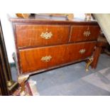 AN 18th.C.AND LATER WALNUT TWO DRAWER CHEST RAISED ON SHORT CABRIOLE LEGS. W.100cms.
